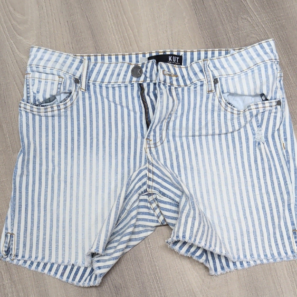 Kut from the Kloth Blue and White Striped Women Shorts